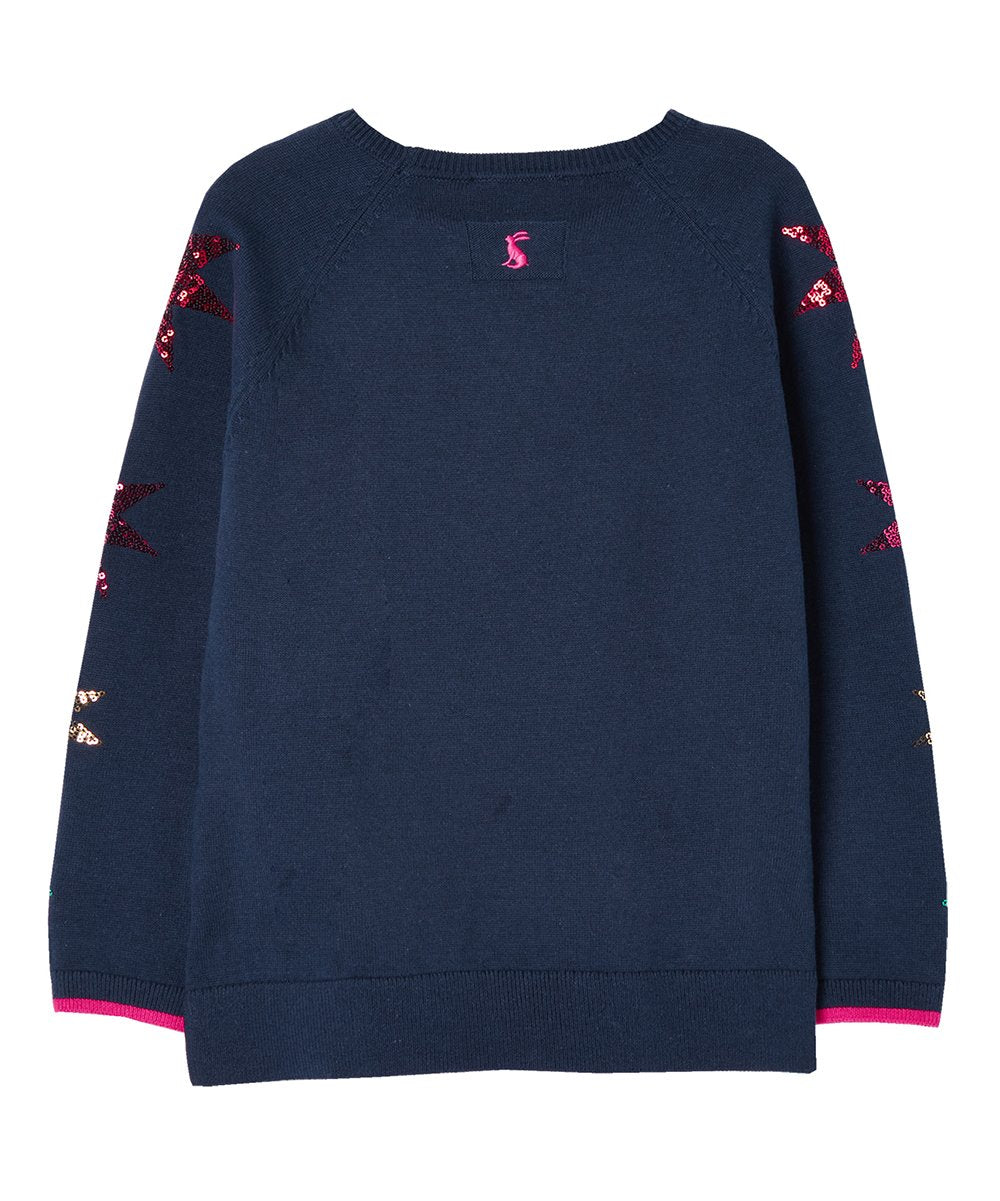 Navy & Goldtone Sequin Star Miranda Sweater - Girls | Joules - Jenni Kidz