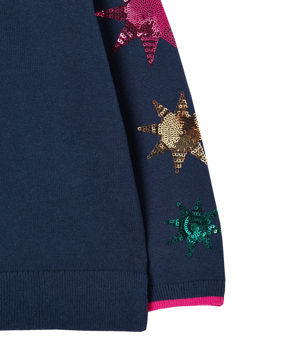 Navy & Goldtone Sequin Star Miranda Sweater - Girls | Joules - Jenni Kidz