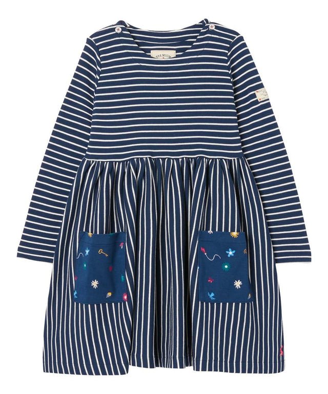 Girls Blue Stripe Nancy Breton Pocket A-Line Dress | Joules - Jenni Kidz