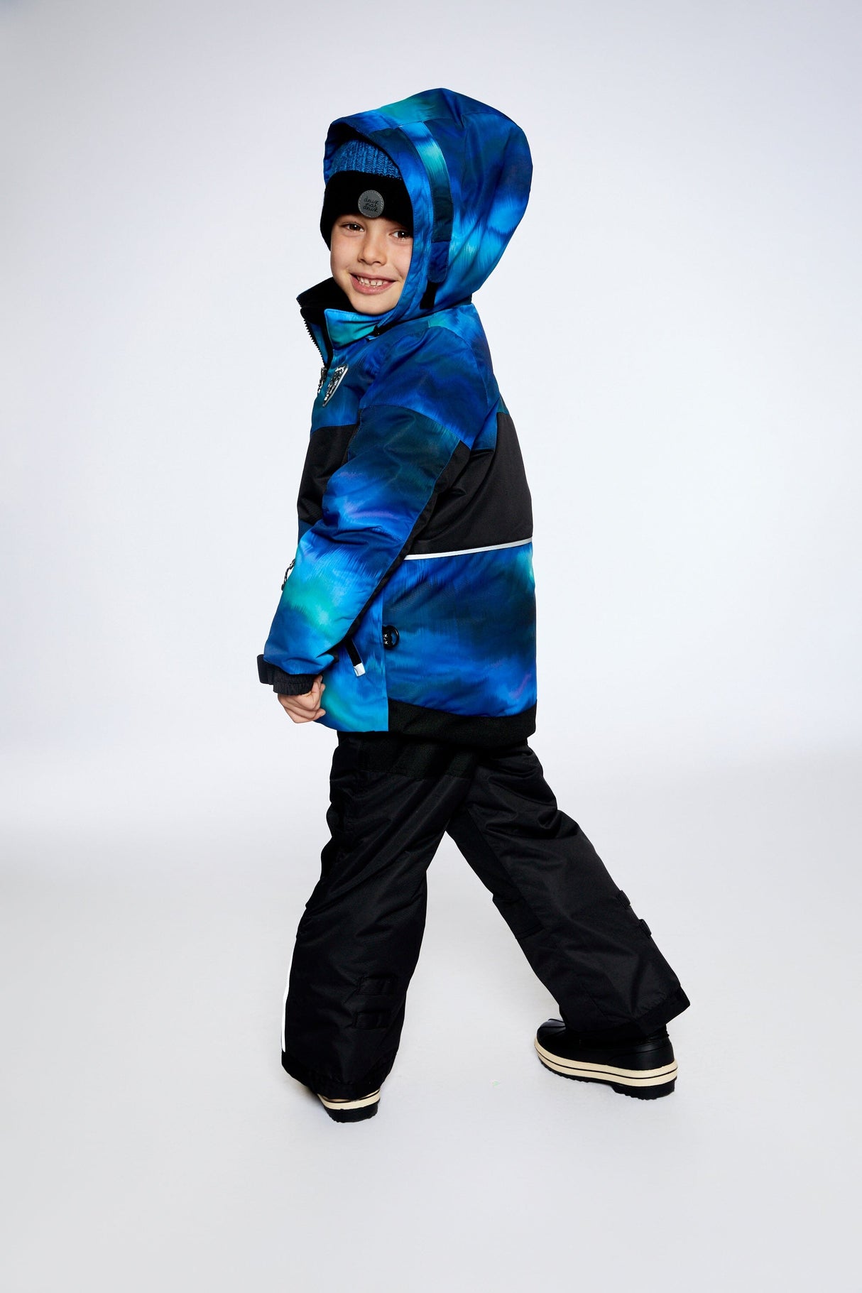Two Piece Snowsuit In Black With Borealis Print-1