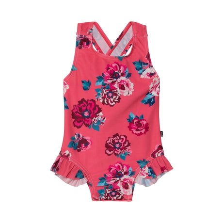 Printed One Piece Bathing Suit Pink Roses-0