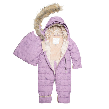 One Piece Baby Snowsuit With Lilac Forest Friends Print-1