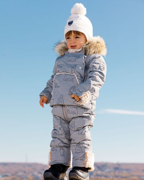 One Piece Baby Snowsuit With Grey Arctic Friends Print-1