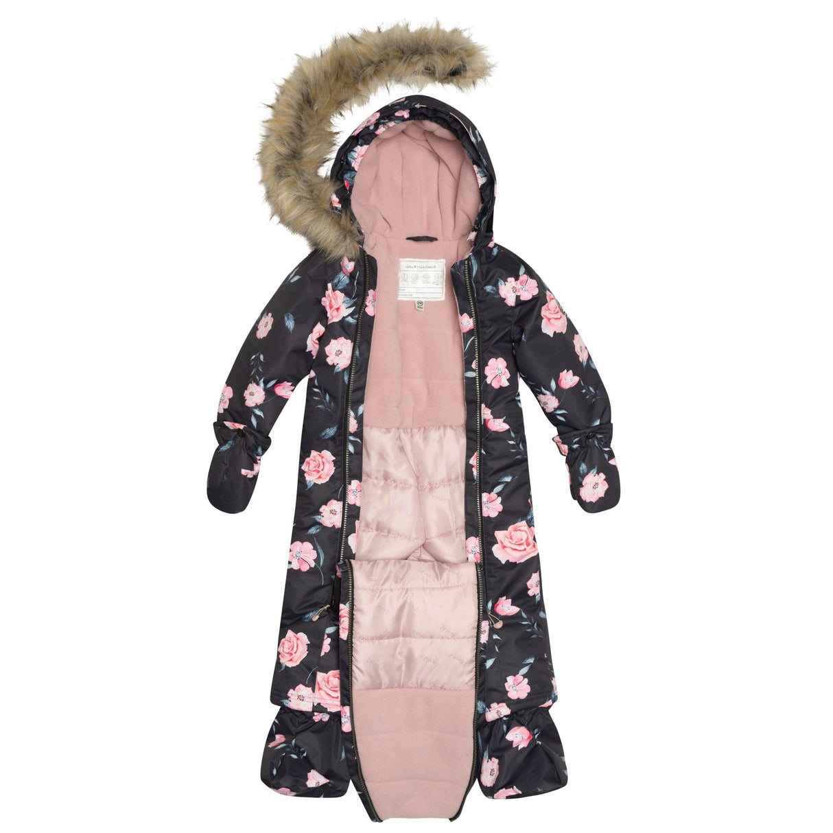 One Piece Baby Snowsuit Black With Rose Print-3
