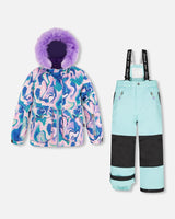 Two Piece Snowsuit In Aqua With Marbled Print - Jenni Kidz