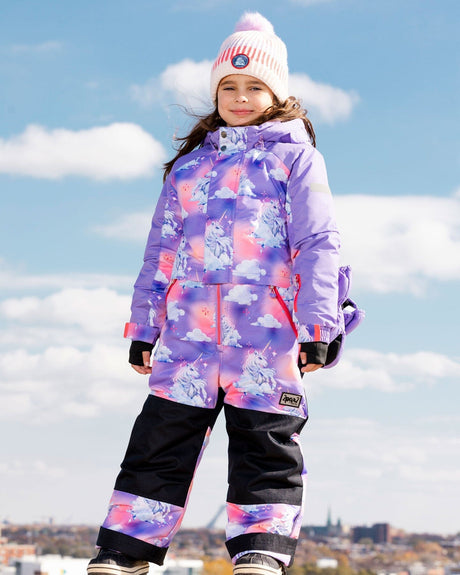 One Piece Lavender Snowsuit With Unicorns In The Cloud Print-1