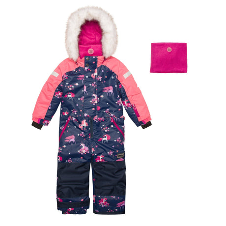One Piece Snowsuit Navy With Unicorn In The Wind Print-0