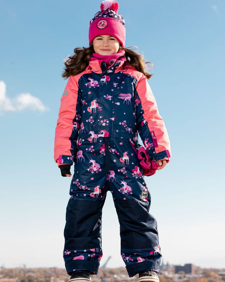 One Piece Snowsuit Navy With Unicorn In The Wind Print-1