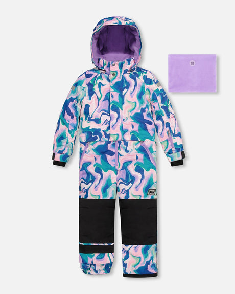 One Piece Snowsuit Aqua With Marbled Print-0