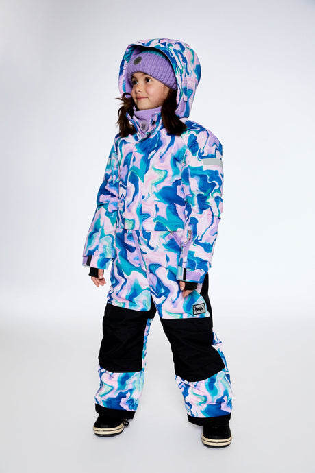 One Piece Snowsuit Aqua With Marbled Print-1