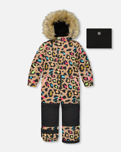 One Piece Snowsuit With Colourful Leopard Print-0