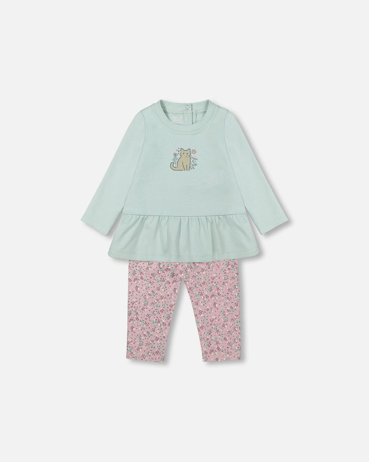 Organic Cotton Tunic And Printed Legging Set Mint And Mauve Little Flower Print-0