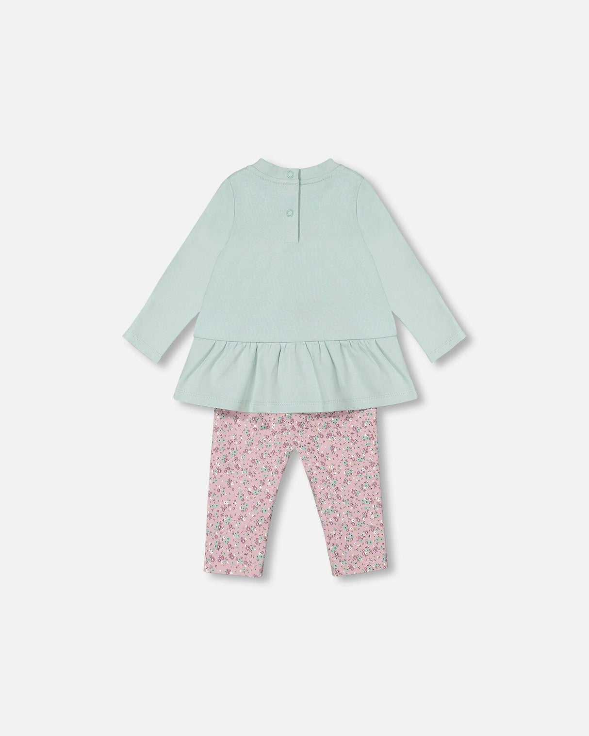 Organic Cotton Tunic And Printed Legging Set Mint And Mauve Little Flower Print-3
