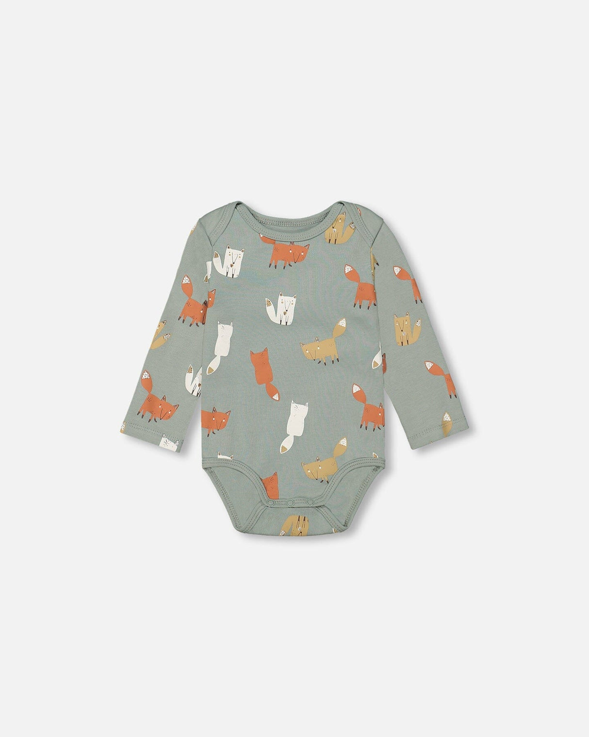 Organic Cotton Printed Onesie And Suspender Pant Set Sage Green Sly Little Fox Print And Mocha-2