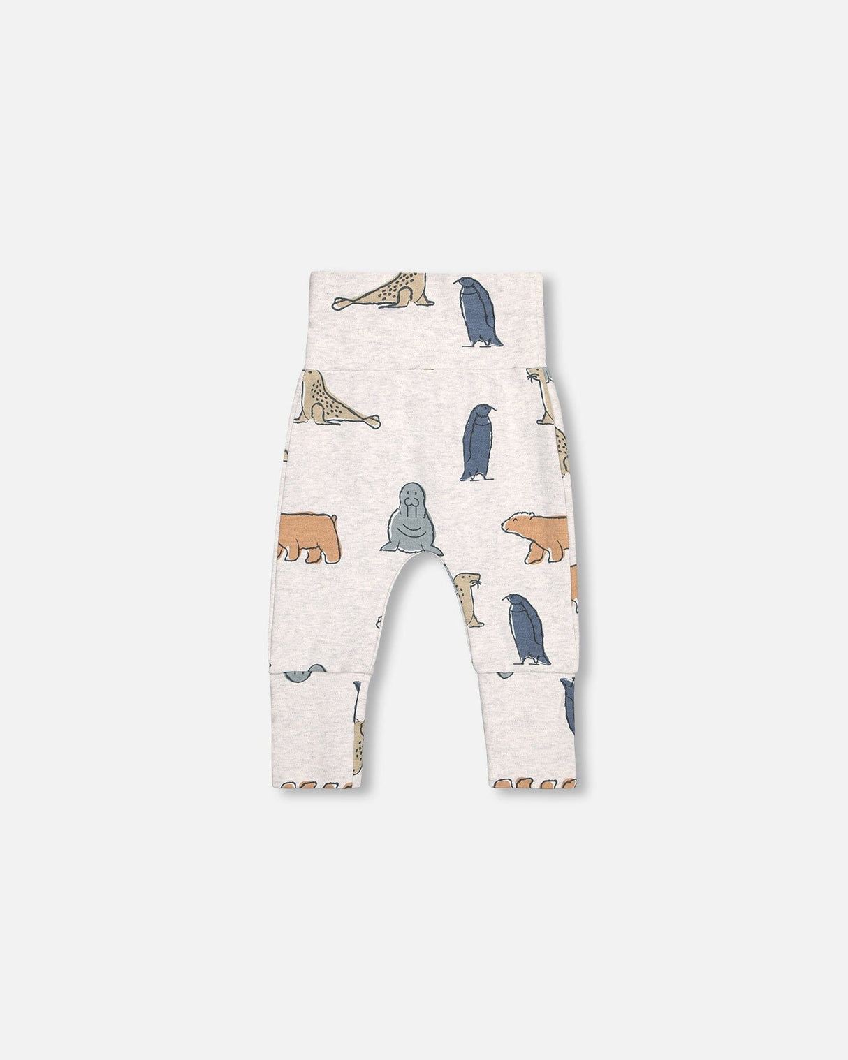 Organic Cotton Printed Top And Grow-With-Me Pants Set Oatmeal Arctic Friends-5