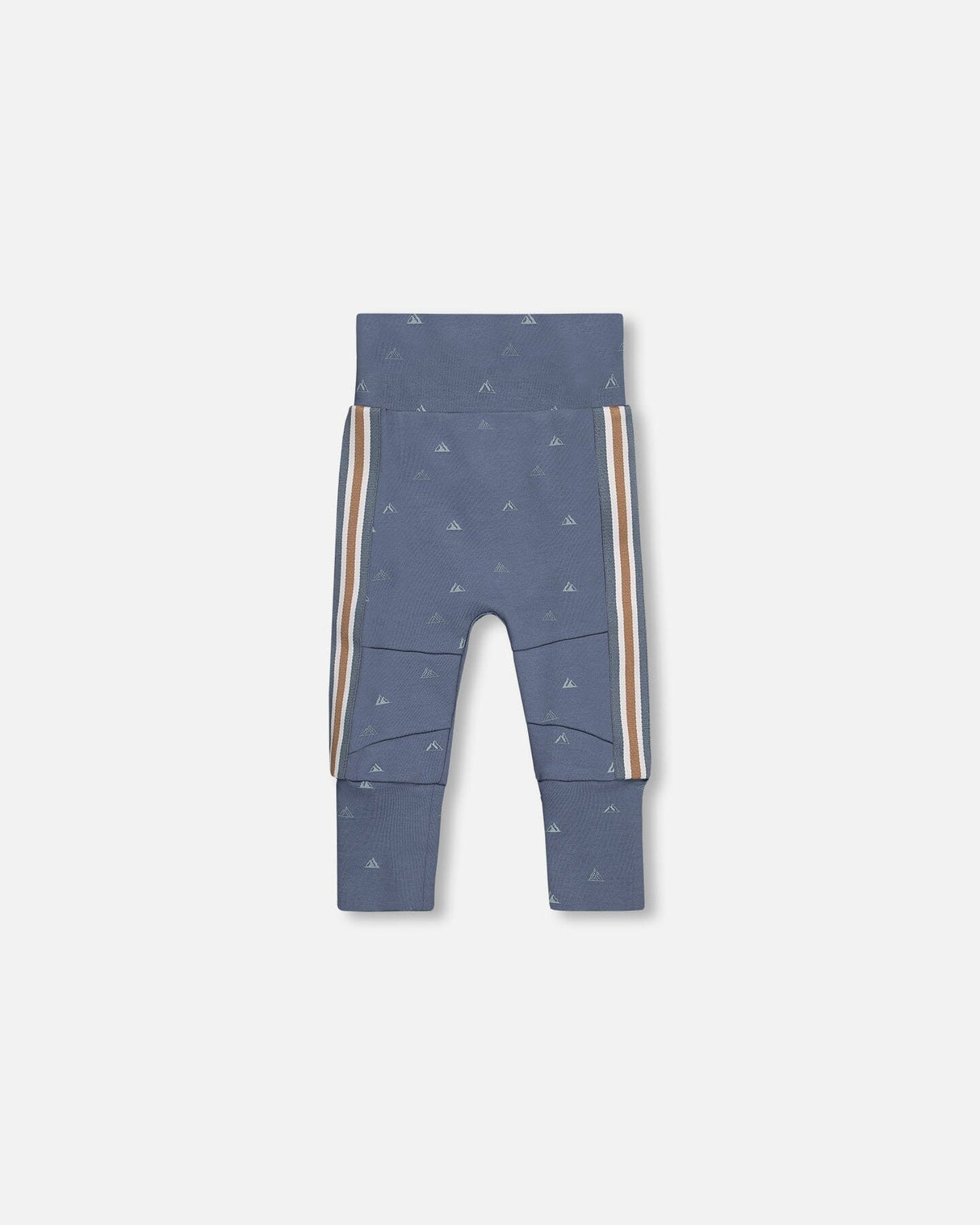 Organic Cotton Top And Grow-With-Me Pants Set Oatmeal And French Navy Little Mountains Print-4