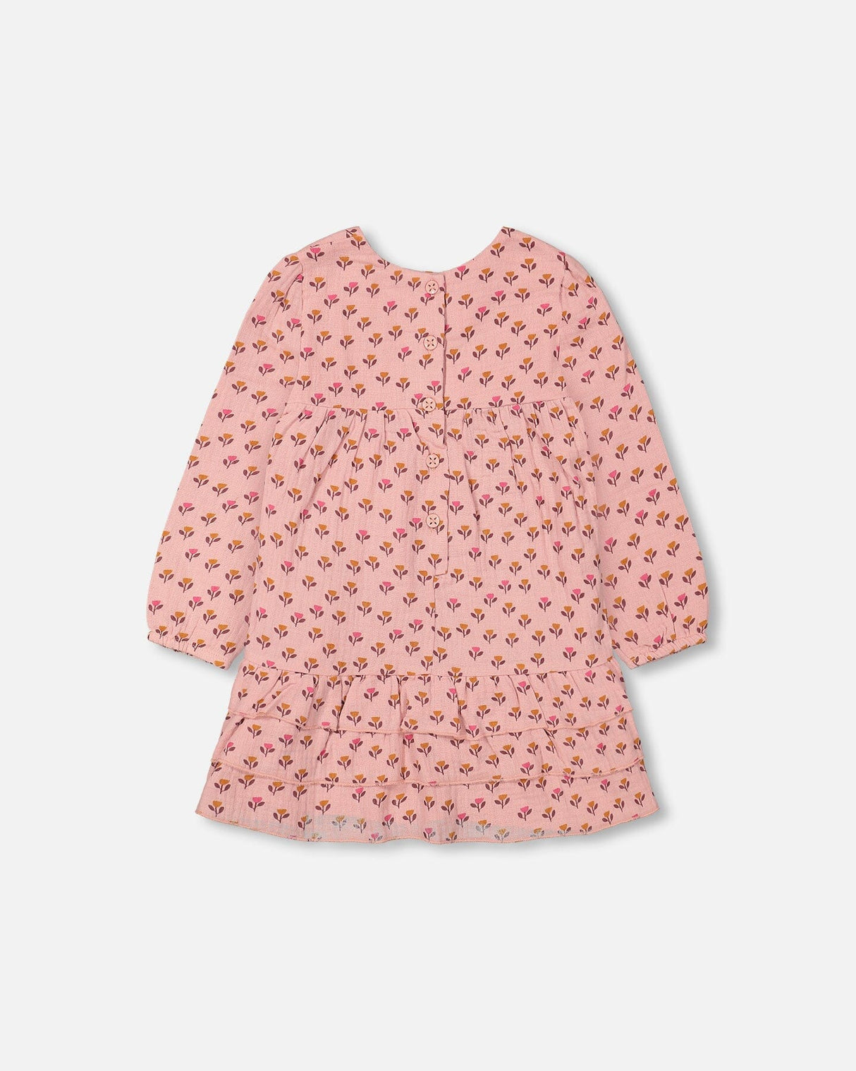 Muslin Long Sleeve Dress With Frills Pinky Tulip Print-2