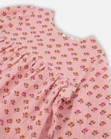 Muslin Long Sleeve Dress With Frills Pinky Tulip Print-3