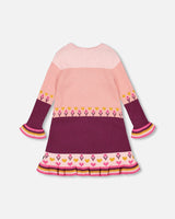 Color Block Knitted Sweater Dress Pink With Hedgehog Intarsia-3