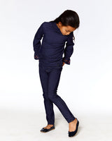 Fluid Ribbed Fabric Treggings With Embroidery In Dark Blue-2