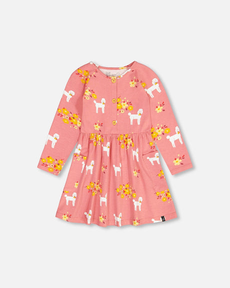 Organic Jersey Dress With Pockets Pink Poodle Print-0