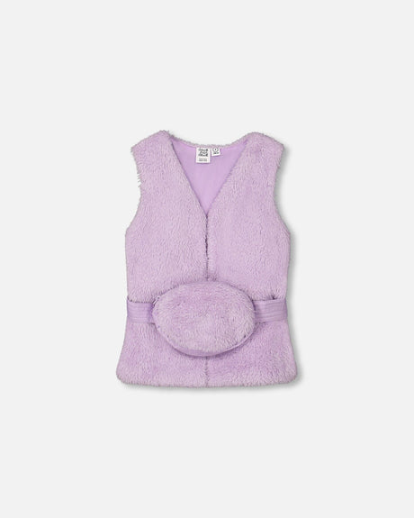 Faux Fur Vest With Belt Lavender-0