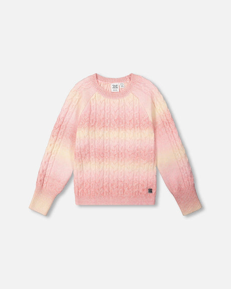 Pink Gradient Knitted Cable Sweater-0