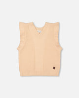 Knitted Vest With Frills Beige-0