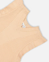Knitted Vest With Frills Beige-4