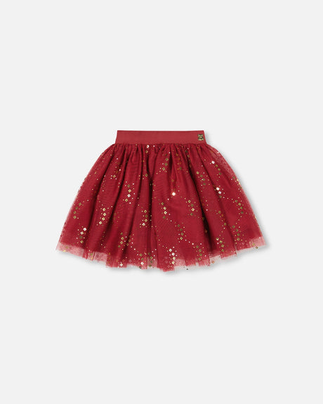 Glittering Tulle Skirt Burgundy-0