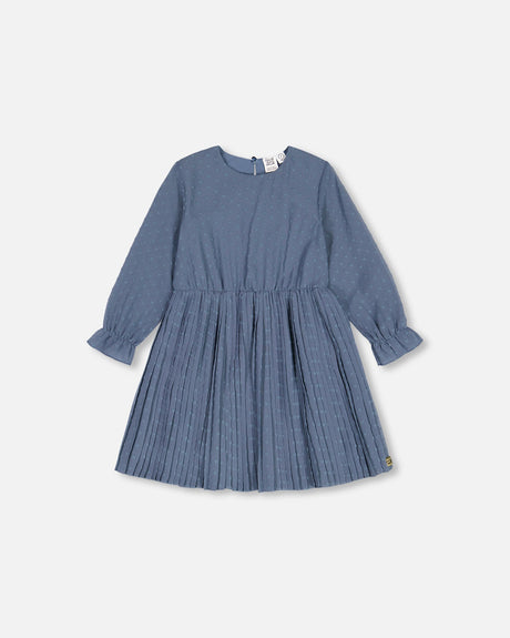 Chiffon Swiss Dot Heart Dress With Pleated Skirt Old Blue-0