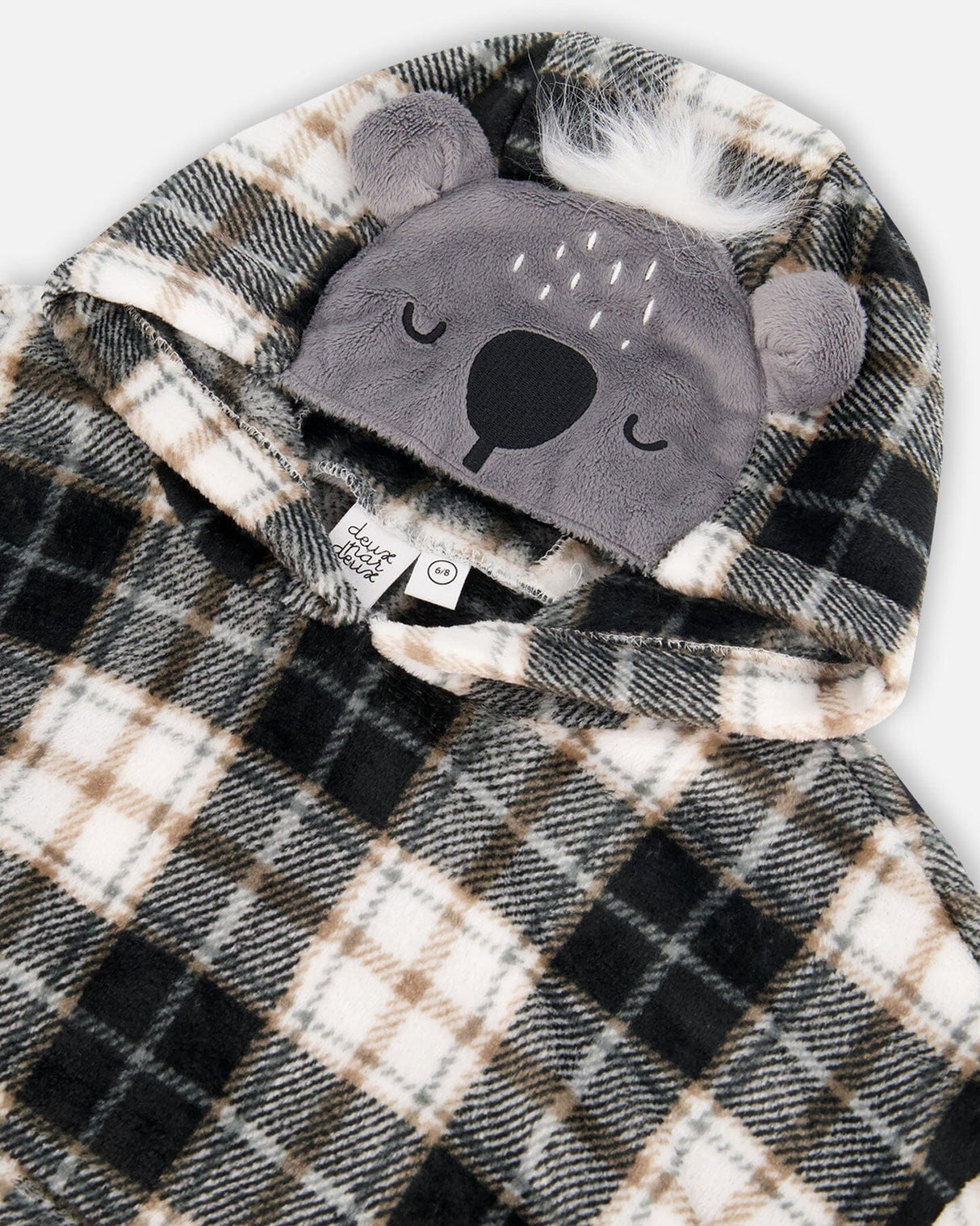 Hooded Plush Blanket Grey Plaid-3