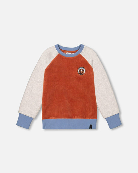 Color Block Raglan Velvet Rib Sweatshirt Burnt Orange-0