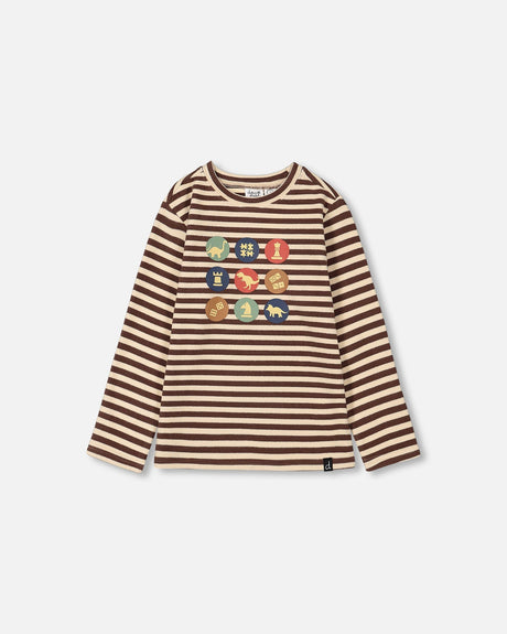 Super Soft Heavy Jersey Brushed T-Shirt With Print Brown And Beige Stripe-0