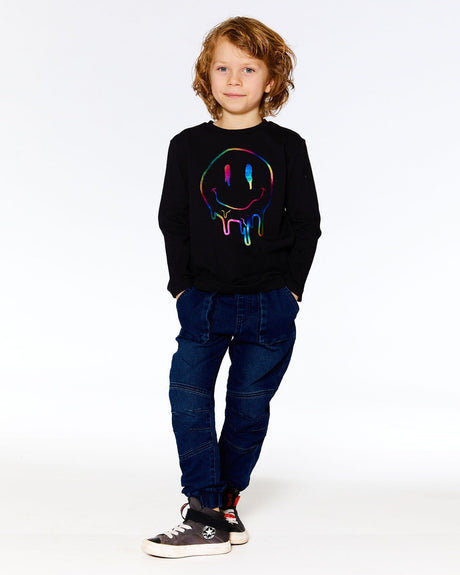 Jersey T-Shirt With Print Black With Multicolor Smile Print-1