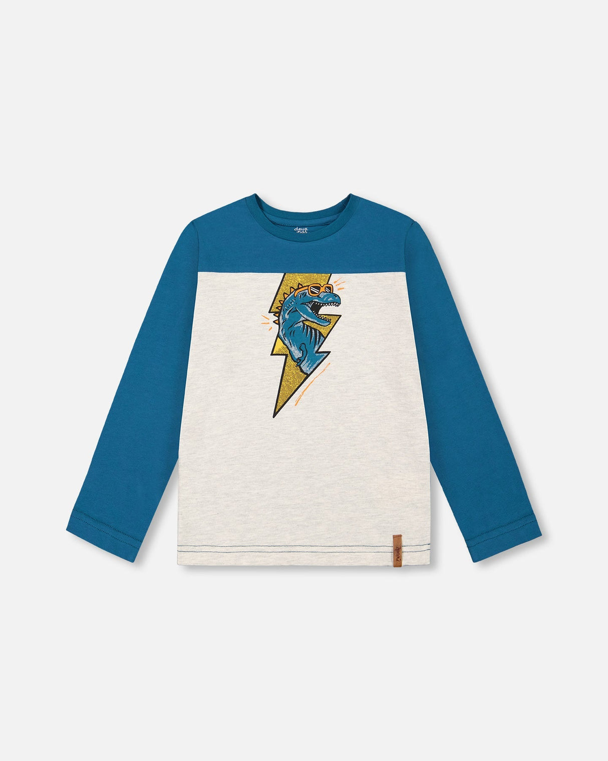 Jersey T-Shirt With Print Oatmeal Mix And Teal Blue-0