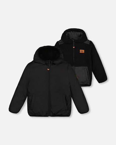 Transition Reversible Sherpa And Nylon Jacket Black-0