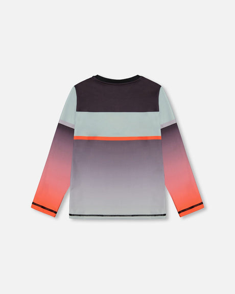 Long Sleeve Athletic Top Grey And Neon Orange-1