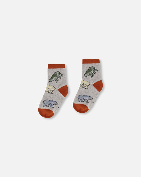 Socks Grey Mix Bear Print-0