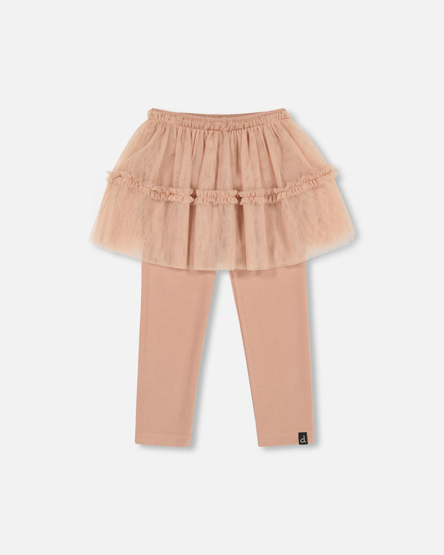 Super Soft Leggings With Tulle Skirt Beige-0