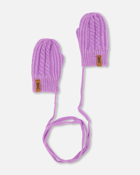 Baby Knitted Mittens With String Orchid-0